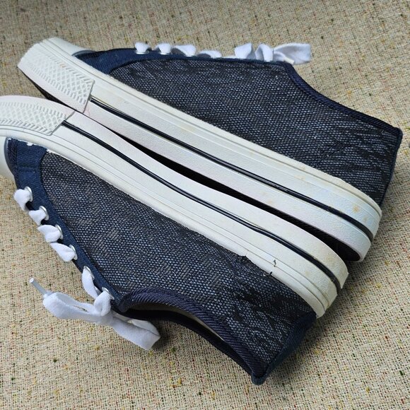 Fast Men Sneaker Canvas Blue/White Shoes Lace Up White Laces White Rubber Toe - Picture 6 of 10